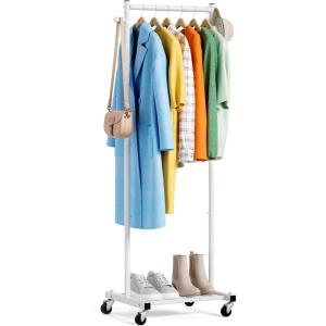 imageMISSLO Small Clothes Racks for Hanging Clothes Clothing Rack with Wheels 60quot Garment Rack with Shelves Portable Rolling Wardrobe Rack for Small Space WhiteWhite