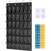 imageMISSLO Cell Phone Pocket Chart for Classroom with 36 Modern Number Stickers Over The Door Calculator Holder for Wall Mount Clear Hanging Cell Phone Holder Classroom Storage Organizer Black