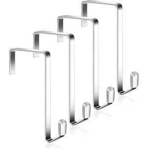 imageMISSLO 4 Pack Metal Over The Door Hook for Hanging Towels Rack Heavy Duty Door Hanger Organizer for Hang Clothes Coats in Bathroom Bedroom