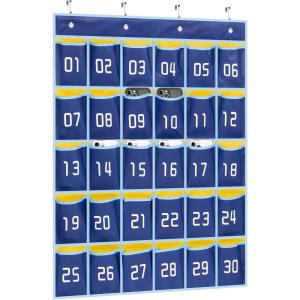 imageMISSLO Classroom Cell Phone Calculator Holder Numbered 30 Pockets Chart Hanging Wall Door Storage Organizer Blue30 Pockets