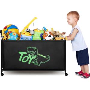 imageMISSLO Large Toy Box with Wheels Big Toy Chest for Kids Organizer Toy Storage Bin 124L BlackBlack