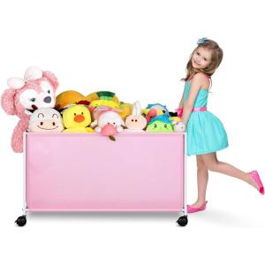 imageMISSLO Large Toy Box with Wheels Big Toy Chest for Kids Organizer Toy Storage Bin 124L BlackPink