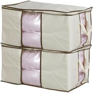 imageMISSLO Jumbo Zippered Storage Bags for Closet King Comforter Clothes Blanket Organizers Heavy Fabric Space Saver