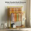 imageMISSLO Double Rods Garment Rack Heavy Duty Clothing Rack for Hanging Clothes Portable Clothes Organizer for Bedroom Living Room Clothing Store Black with wheelsGold