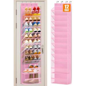 imageMISSLO 12 Tier Over the Door Shoe Organizer Breathable Mesh Hanging Shoe Rack for Closet Storage Shoe Holder for Door Fit 24 Pairs Sandals Heels Boots PinkPink