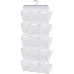 imageMISSLO 30 Large Pockets Dual Sided Hanging Shoe Organizer for Closet with Rotating Hanger Hanging Shoe Shelves GreyWhite
