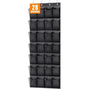 imageMISSLO 35 Large Pockets Over The Door Shoe Organizer Sturdy Oxford Fabric Hanging Shoe Rack for Door Mesh Closet Shoe Holder Hanger WhiteBlack