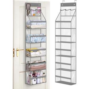 imageMISSLO Full Clear PVC Over the Door Organizer Hanging Closet Storage with 5 Large Pockets and 3 Top Plastic Pouches for Pantry Bathroom Bedroom to Store Clothes Diapers