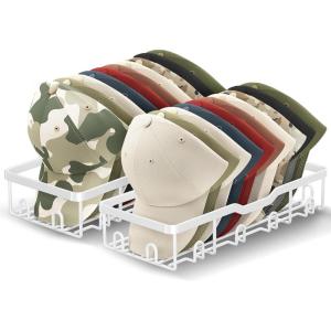 imageMISSLO Metal Hat Stands for Display Rack 2 Pack Decorative Hat Organizer for Baseball Caps Hold 20 Baseball Cap Storage Holder for Closet Dresser Bedroom WhiteWhite