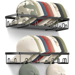 imageMISSLO Metal Hat Rack for Wall Sturdy Hat Organizer for Baseball Caps Hold 20 Baseball Cap Storage Holder for Wall Closet Bedroom 2 Pack