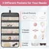 imageMISSLO Large Hanging Jewelry Organizer Travel Foldable Jewelry Roll Storage Case with 14 Cotton Zippered Pockets for Closet Traveling SuitcaseWhite