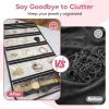 imageMISSLO Large Hanging Jewelry Organizer Travel Foldable Jewelry Roll Storage Case with 14 Cotton Zippered Pockets for Closet Traveling SuitcaseWhite