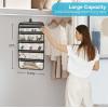 imageMISSLO Large Hanging Jewelry Organizer Travel Foldable Jewelry Roll Storage Case with 14 Cotton Zippered Pockets for Closet Traveling SuitcaseWhite