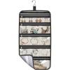 imageMISSLO Large Hanging Jewelry Organizer Travel Foldable Jewelry Roll Storage Case with 14 Cotton Zippered Pockets for Closet Traveling SuitcaseWhite