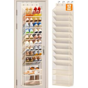 imageMISSLO 10 Tier Over the Door Shoe Organizer Breathable Mesh Hanging Shoe Rack for Closet Storage Shoe Holder for Door Fit 20 Pairs Sneakers Sandals Heels Boots WhiteBeige