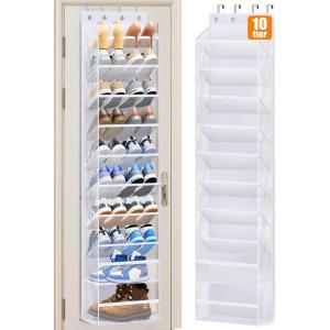 imageMISSLO 10 Tier Over the Door Shoe Organizer Breathable Mesh Hanging Shoe Rack for Closet Storage Shoe Holder for Door Fit 20 Pairs Sneakers Sandals Heels Boots WhiteWhite