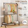 imageMISSLO Heavy Duty Clothes Rack for Hanging Clothes Rolling Clothing Rack Heavy Duty on Wheels for Coat Garment Matte Black Double RodDouble Rod