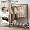 imageMISSLO Heavy Duty Clothes Rack for Hanging Clothes Rolling Clothing Rack Heavy Duty on Wheels for Coat Garment Matte Black Double RodSingle Rod