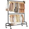 imageMISSLO Heavy Duty Clothes Rack for Hanging Clothes Rolling Clothing Rack Heavy Duty on Wheels for Coat Garment Matte Black Double RodDouble Rod