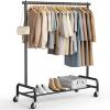 imageMISSLO Heavy Duty Clothes Rack for Hanging Clothes Rolling Clothing Rack Heavy Duty on Wheels for Coat Garment Matte Black Double RodSingle Rod