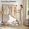 imageMISSLO Heavy Duty Clothing Rack with Wheels Rolling Clothes Racks for Hanging Clothes Coats Garment Dress GoldBlack
