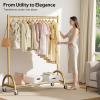 imageMISSLO Heavy Duty Clothing Rack with Wheels Rolling Clothes Racks for Hanging Clothes Coats Garment Dress GoldGold