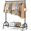 imageMISSLO Heavy Duty Clothing Rack with Wheels Rolling Clothes Racks for Hanging Clothes Coats Garment Dress GoldBlack