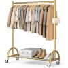 imageMISSLO Heavy Duty Clothing Rack with Wheels Rolling Clothes Racks for Hanging Clothes Coats Garment Dress GoldGold