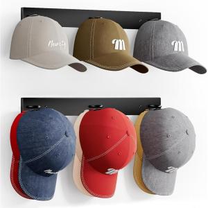 imageMISSLO Hat Rack for Wall with 2Way Display Hat Hooks for Wall Hanger 2 Pack Holds 12 Baseball Cap Holder Organizer for Closet Wall Mounted Bedroom StorageBlack