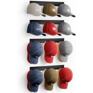 imageMISSLO Hat Rack for Wall with 2way Display Hat Hooks for Wall Hanger 4 Pack Holds 24 Baseball Cap Holder Organizer for Closet Wall Mounted Bedroom Storage