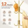imageMISSLO Heavy Duty Coat Rack Freestanding with Stable Wood Base Modern Gold Coat Tree with 12 Hooks Adjustable Coats Hanger Stand Stylish Standing Clothes Tree for Entryway Bedroom Corner HallGold