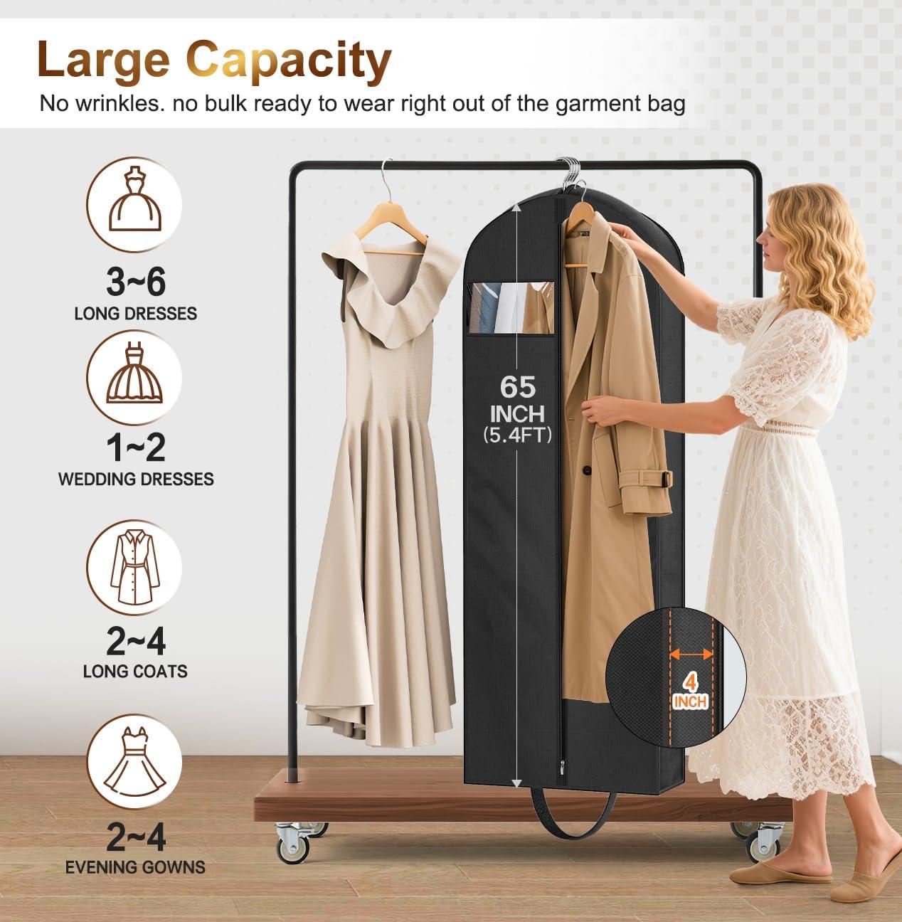 imageMISSLO 65quot Long Garment Bags for Travel for Women Heavy Duty Dress Bags for Gowns 4quot Gusseted Dress Protector Bag for Closet Storage Clothing Covers for Hanging Clothes Wedding Dresses Storage