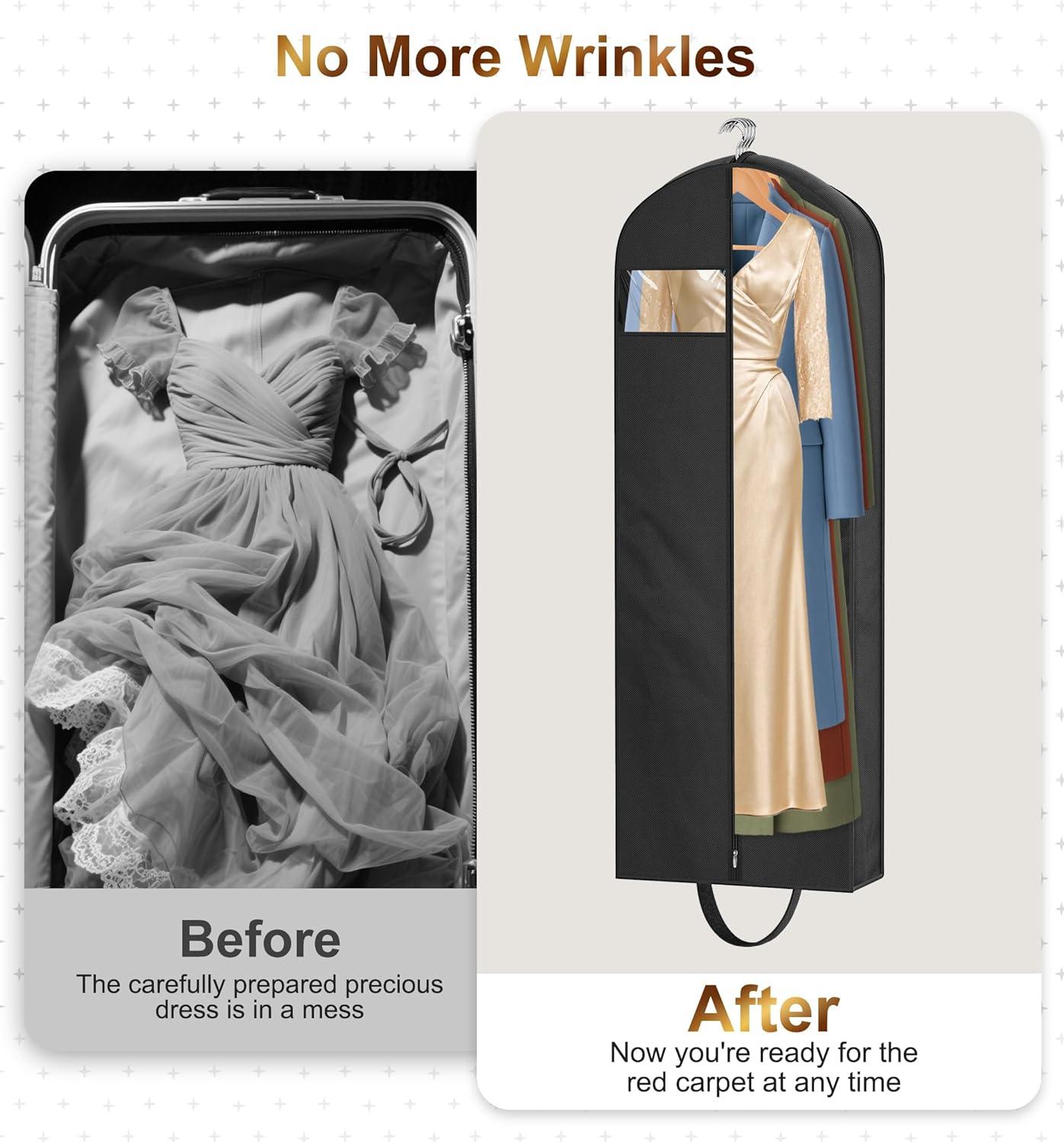 imageMISSLO 65quot Long Garment Bags for Travel for Women Heavy Duty Dress Bags for Gowns 4quot Gusseted Dress Protector Bag for Closet Storage Clothing Covers for Hanging Clothes Wedding Dresses Storage