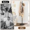 imageMISSLO Heavy Duty Coat Rack Freestanding 4 Adjustable Size Coat Tree with Stable Wood Base Coat Hanger Stand with 6 Hooks Standing Clothes Tree for Bedroom GoldBlack