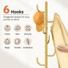 imageMISSLO Heavy Duty Coat Rack Freestanding 4 Adjustable Size Coat Tree with Stable Wood Base Coat Hanger Stand with 6 Hooks Standing Clothes Tree for Bedroom GoldGold