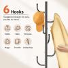 imageMISSLO Heavy Duty Coat Rack Freestanding 4 Adjustable Size Coat Tree with Stable Wood Base Coat Hanger Stand with 6 Hooks Standing Clothes Tree for Bedroom GoldBlack