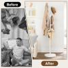 imageMISSLO Heavy Duty Coat Rack Freestanding 4 Adjustable Size Coat Tree with Stable Wood Base Coat Hanger Stand with 6 Hooks Standing Clothes Tree for Bedroom GoldWhite