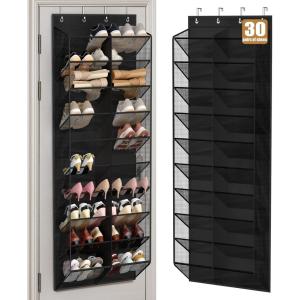 imageMISSLO 30 Pairs Over the Door Shoe Organizer Breathable Mesh Hanging Shoe Rack for Closet Storage with Wide Deep Pockets 10 Tier Shoes Holder Fit All the Familys Sneakers Boots Heels BlackBlack
