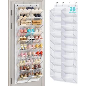 imageMISSLO 30 Pairs Over the Door Shoe Organizer Breathable Mesh Hanging Shoe Rack for Closet Storage with Wide Deep Pockets 10 Tier Shoes Holder Fit All the Familys Sneakers Boots Heels BlackWhite