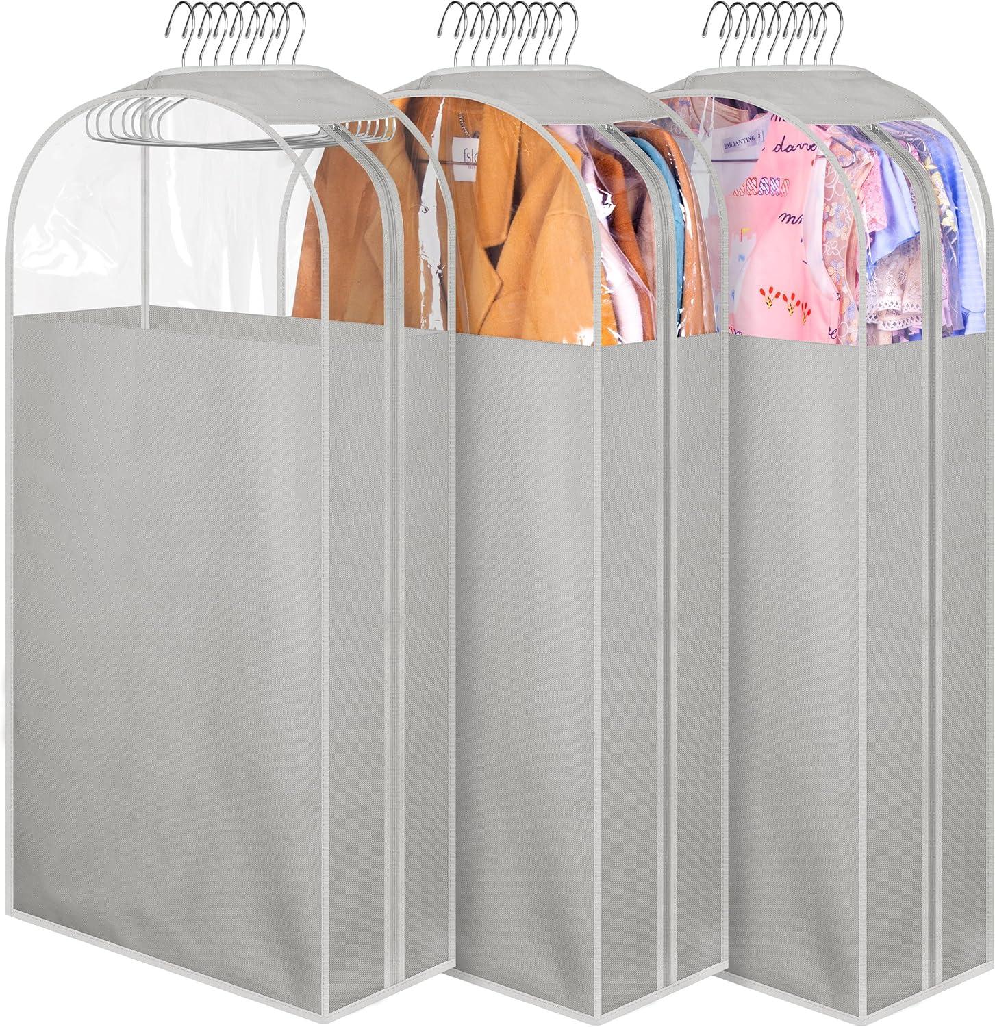 imageMISSLO 10quot Gusseted Garment Bags for Hanging Clothes 40quot50quot Clear Suit Bags for Closet Storage Dress Bag for Gowns Long Coat Protector 3 Packs GreyFabric