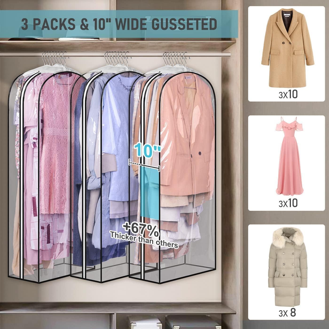 imageMISSLO 10quot Gusseted Garment Bags for Hanging Clothes 40quot50quot Clear Suit Bags for Closet Storage Dress Bag for Gowns Long Coat Protector 3 Packs GreyEthylene Vinyl Acetate