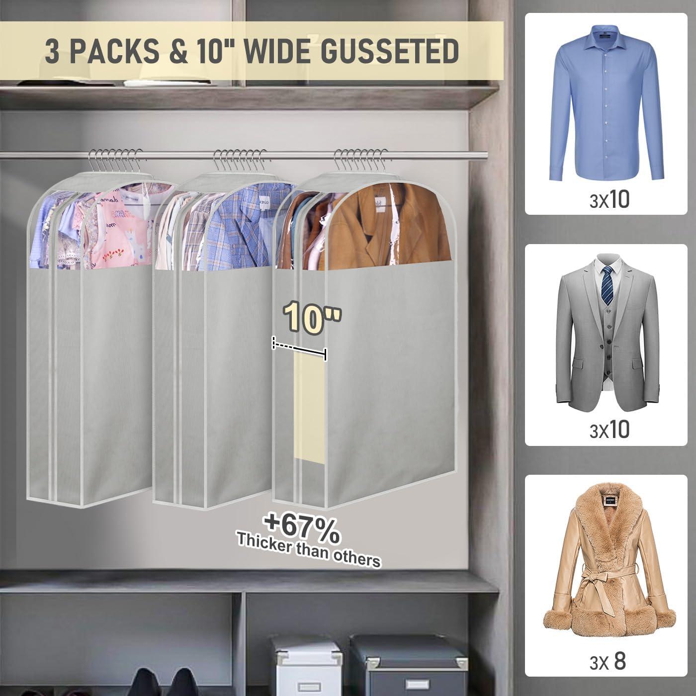 imageMISSLO 10quot Gusseted Garment Bags for Hanging Clothes 40quot50quot Clear Suit Bags for Closet Storage Dress Bag for Gowns Long Coat Protector 3 Packs GreyFabric