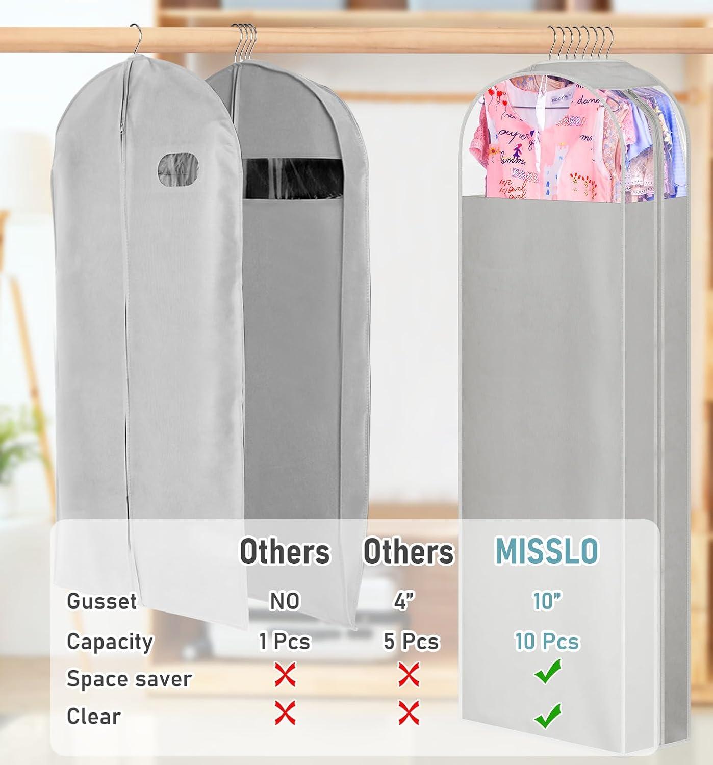 imageMISSLO 10quot Gusseted Garment Bags for Hanging Clothes 40quot50quot Clear Suit Bags for Closet Storage Dress Bag for Gowns Long Coat Protector 3 Packs GreyFabric