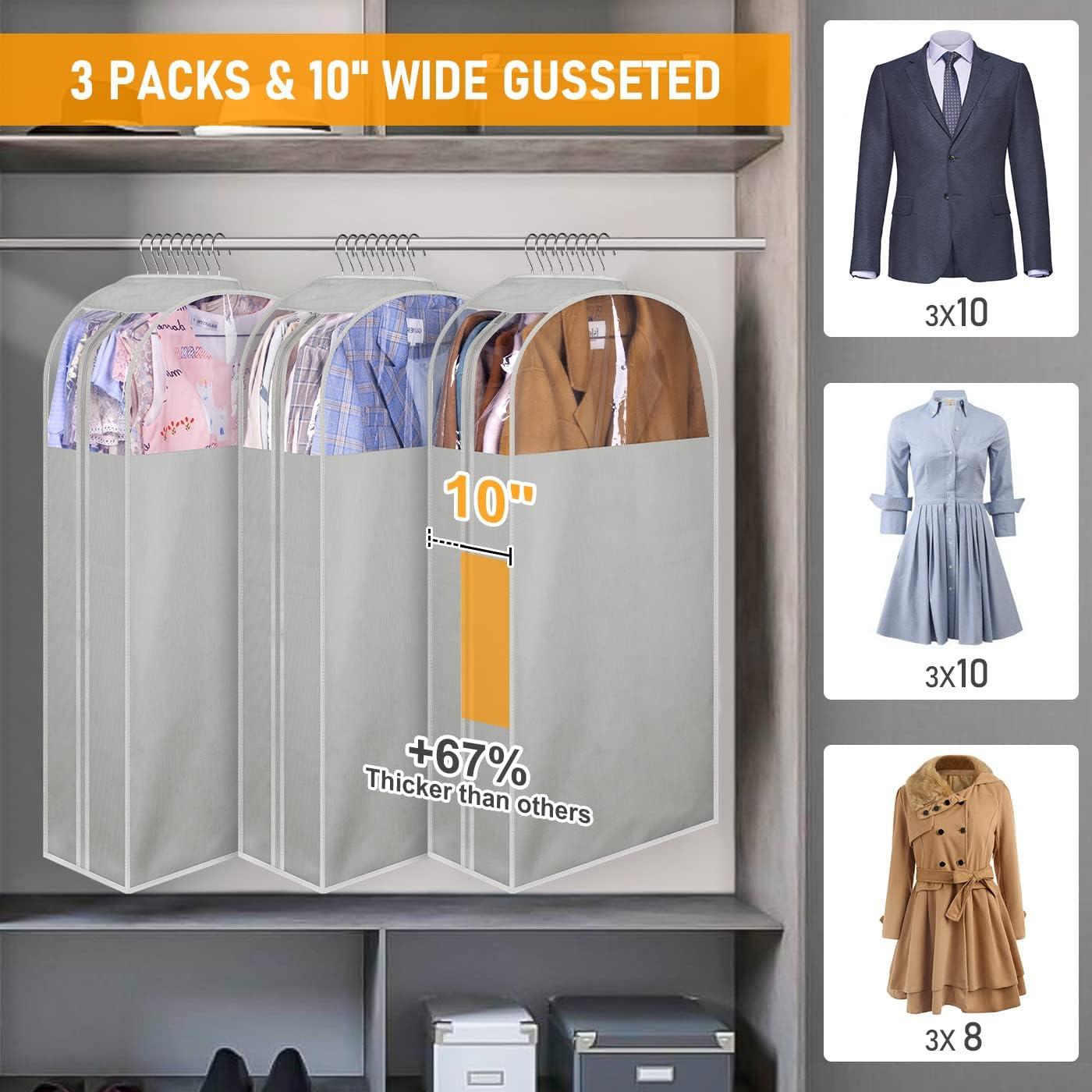 imageMISSLO 10quot Gusseted Garment Bags for Hanging Clothes 40quot50quot Clear Suit Bags for Closet Storage Dress Bag for Gowns Long Coat Protector 3 Packs GreyFabric