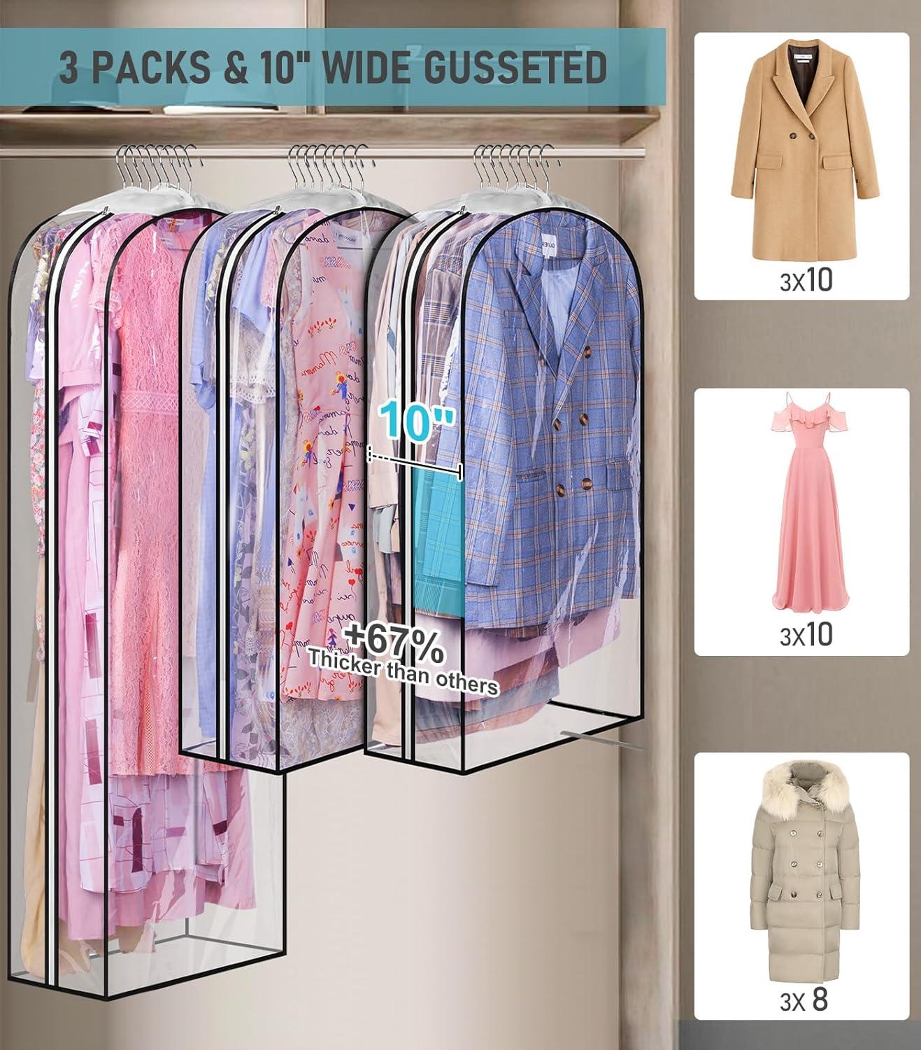 imageMISSLO 10quot Gusseted Garment Bags for Hanging Clothes 40quot50quot Clear Suit Bags for Closet Storage Dress Bag for Gowns Long Coat Protector 3 Packs GreyEthylene Vinyl Acetate