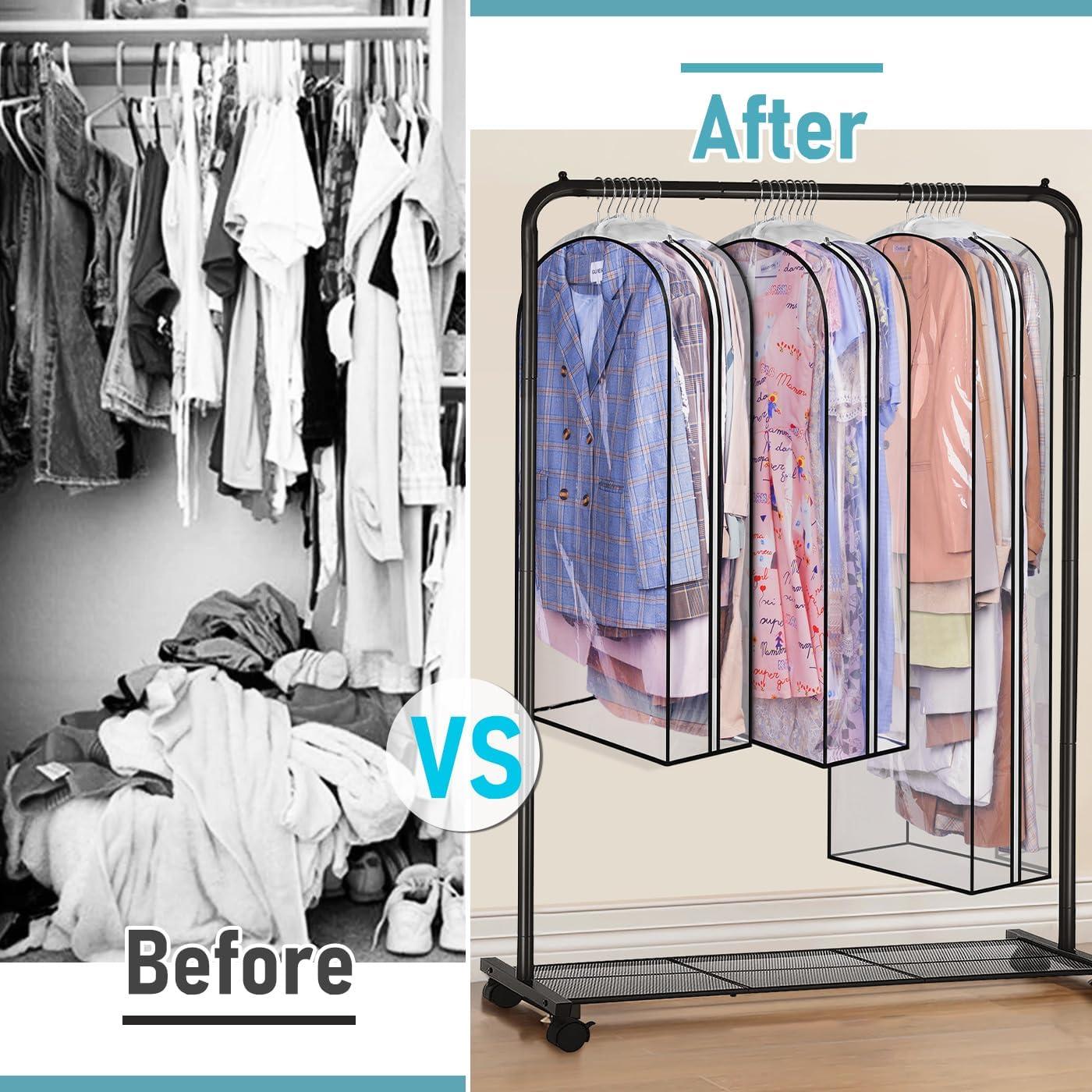 imageMISSLO 10quot Gusseted Garment Bags for Hanging Clothes 40quot50quot Clear Suit Bags for Closet Storage Dress Bag for Gowns Long Coat Protector 3 Packs GreyEthylene Vinyl Acetate