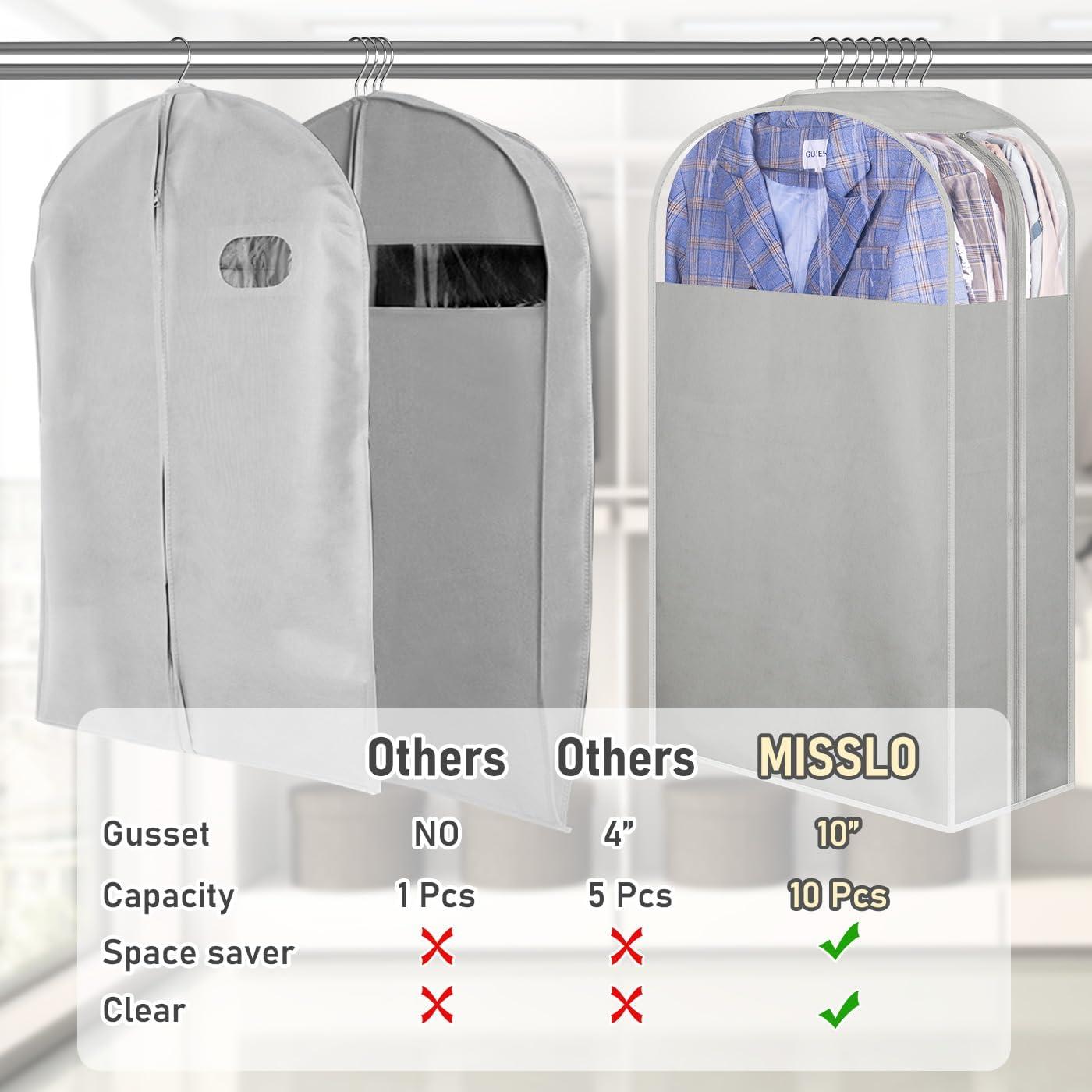 imageMISSLO 10quot Gusseted Garment Bags for Hanging Clothes 40quot50quot Clear Suit Bags for Closet Storage Dress Bag for Gowns Long Coat Protector 3 Packs GreyFabric