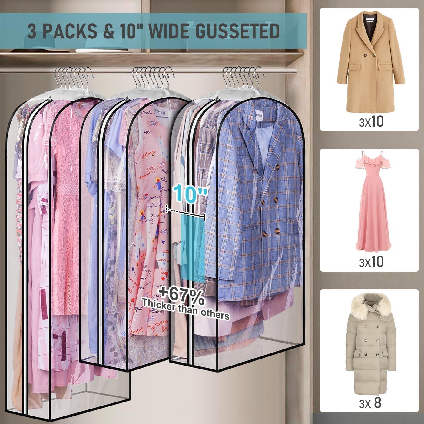 imageMISSLO 10quot Gusseted Garment Bags for Hanging Clothes 40quot50quot Clear Suit Bags for Closet Storage Dress Bag for Gowns Long Coat Protector 3 Packs GreyEthylene Vinyl Acetate