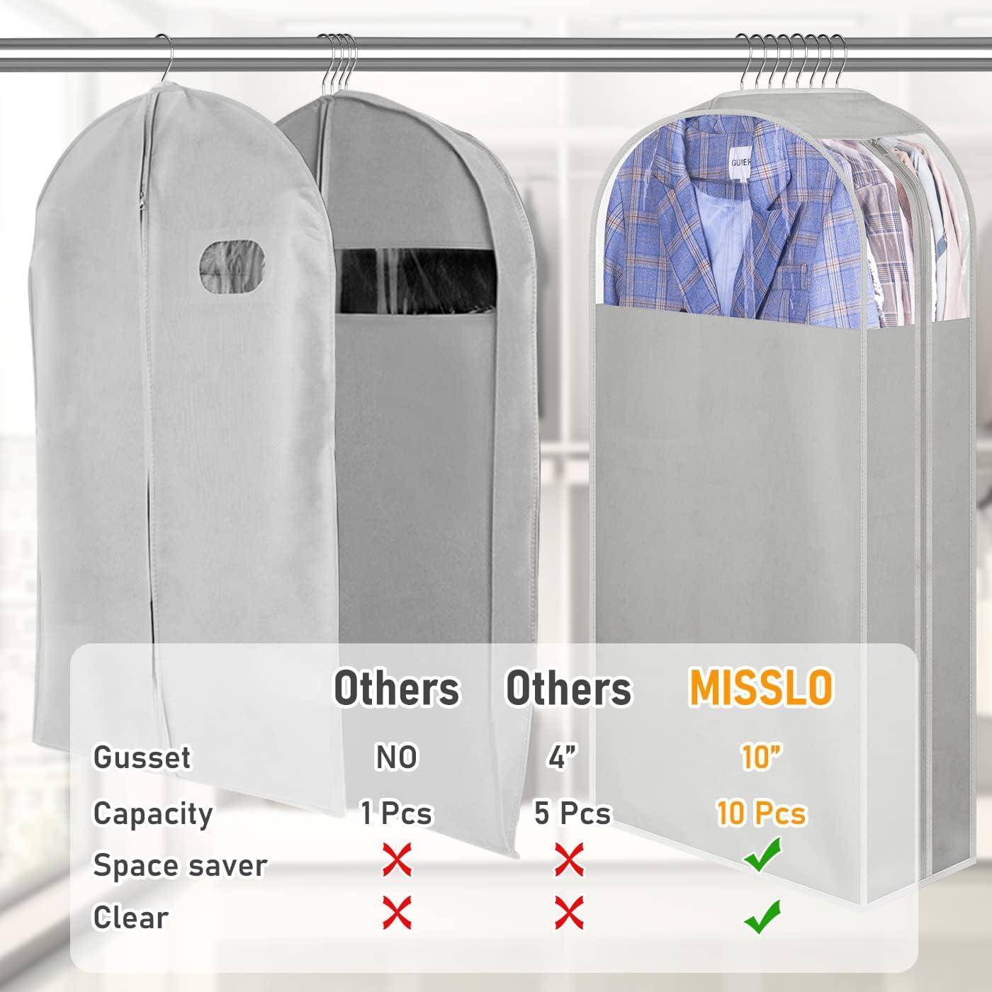 imageMISSLO 10quot Gusseted Garment Bags for Hanging Clothes 40quot50quot Clear Suit Bags for Closet Storage Dress Bag for Gowns Long Coat Protector 3 Packs GreyFabric