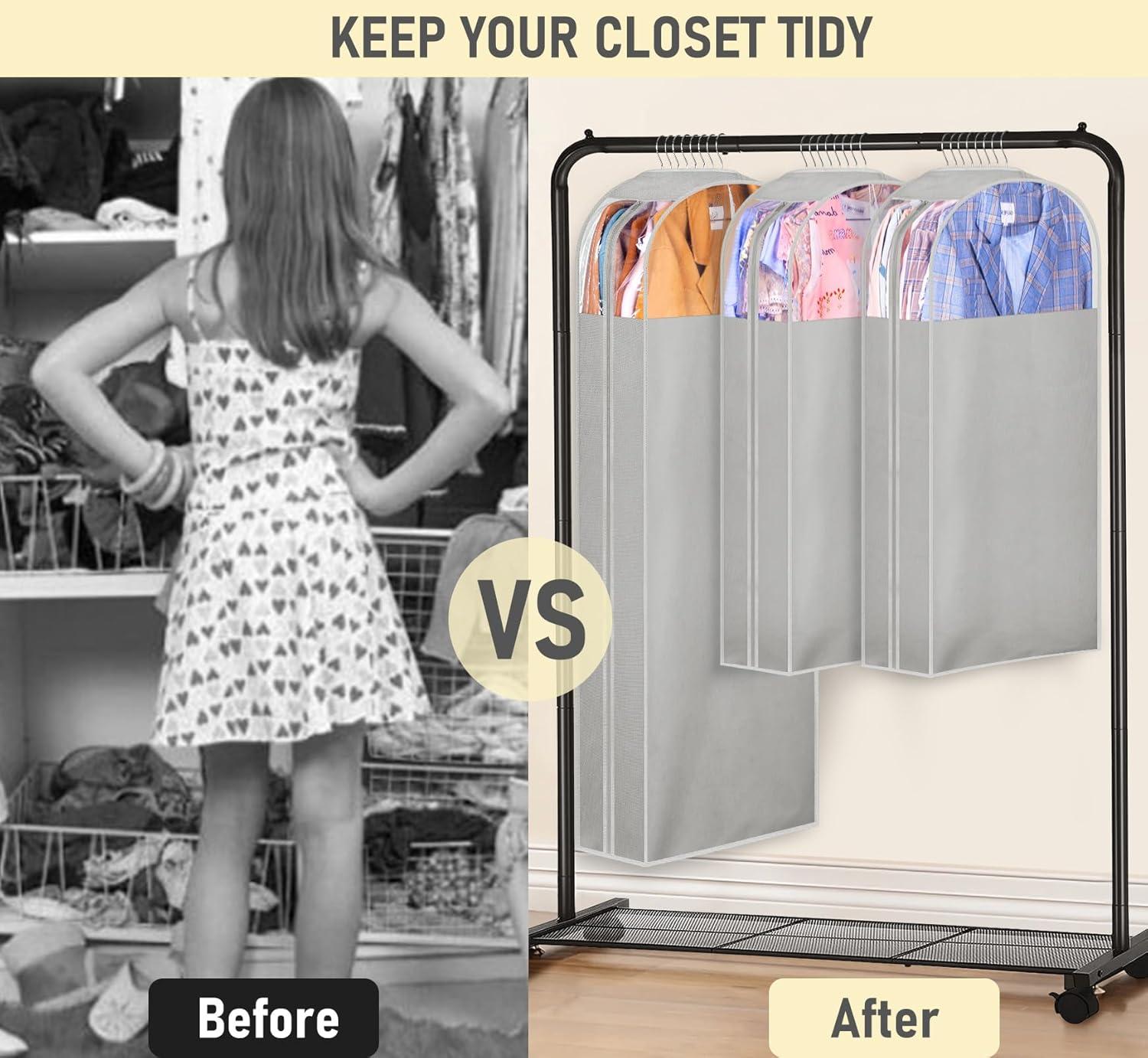 imageMISSLO 10quot Gusseted Garment Bags for Hanging Clothes 40quot50quot Clear Suit Bags for Closet Storage Dress Bag for Gowns Long Coat Protector 3 Packs GreyFabric